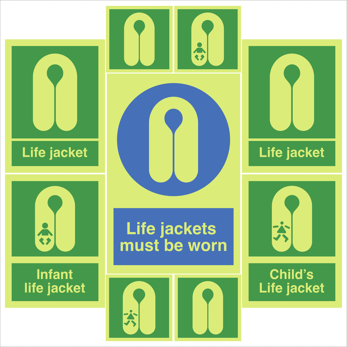 Photoluminescent Life Jacket Sign Pack – Aquatic Safety Signs